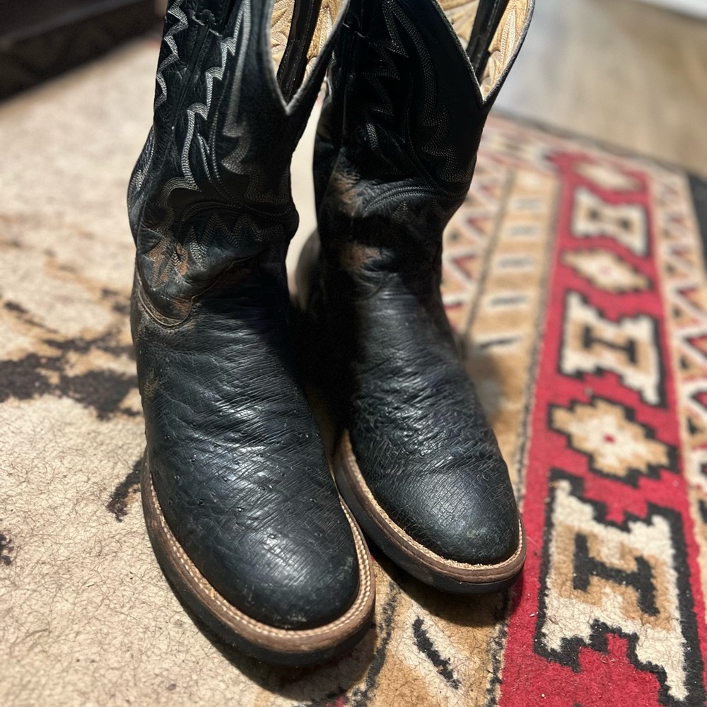 Justin Smooth Ostrich 5005 Tekno Crepe cowboy boots black size 11.5 D